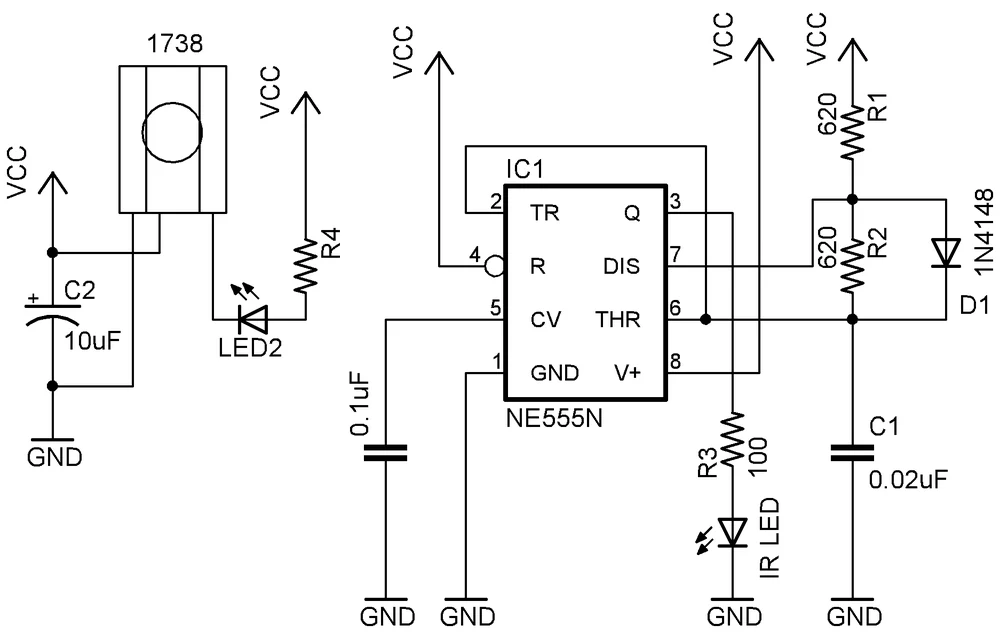 Original 555 infrared transmitter circuit